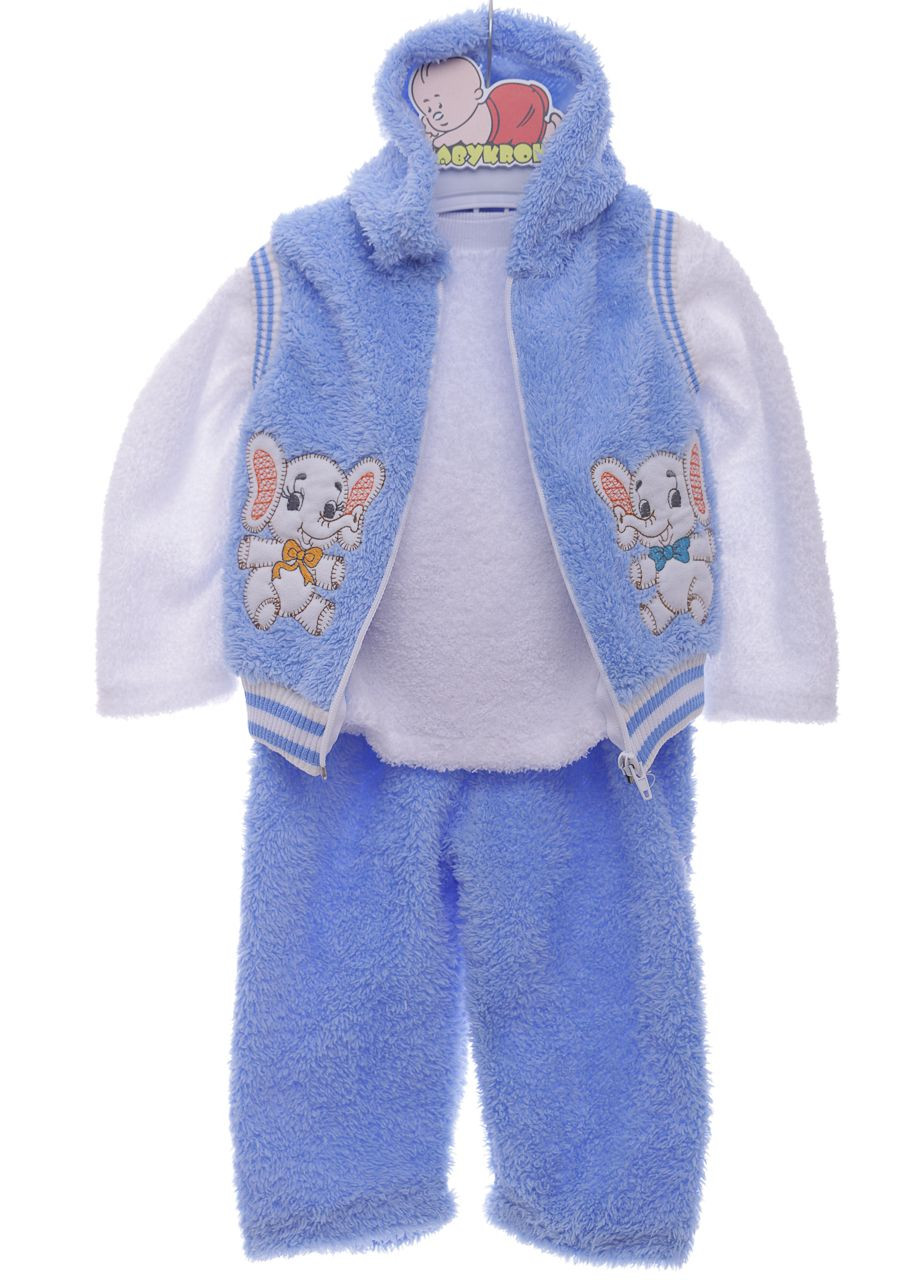Блакитний зимній костюм трійка для хлопчика трава слоненя блакитне 68 см (42624) Oznur