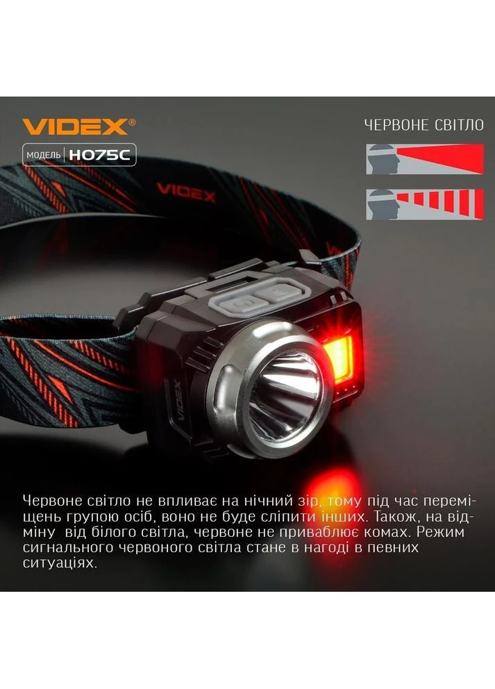 Ліхтарик налобний світлодіодний VLF-H075C 550Lm 5000K (VLF-H075C) Videx (399939001)