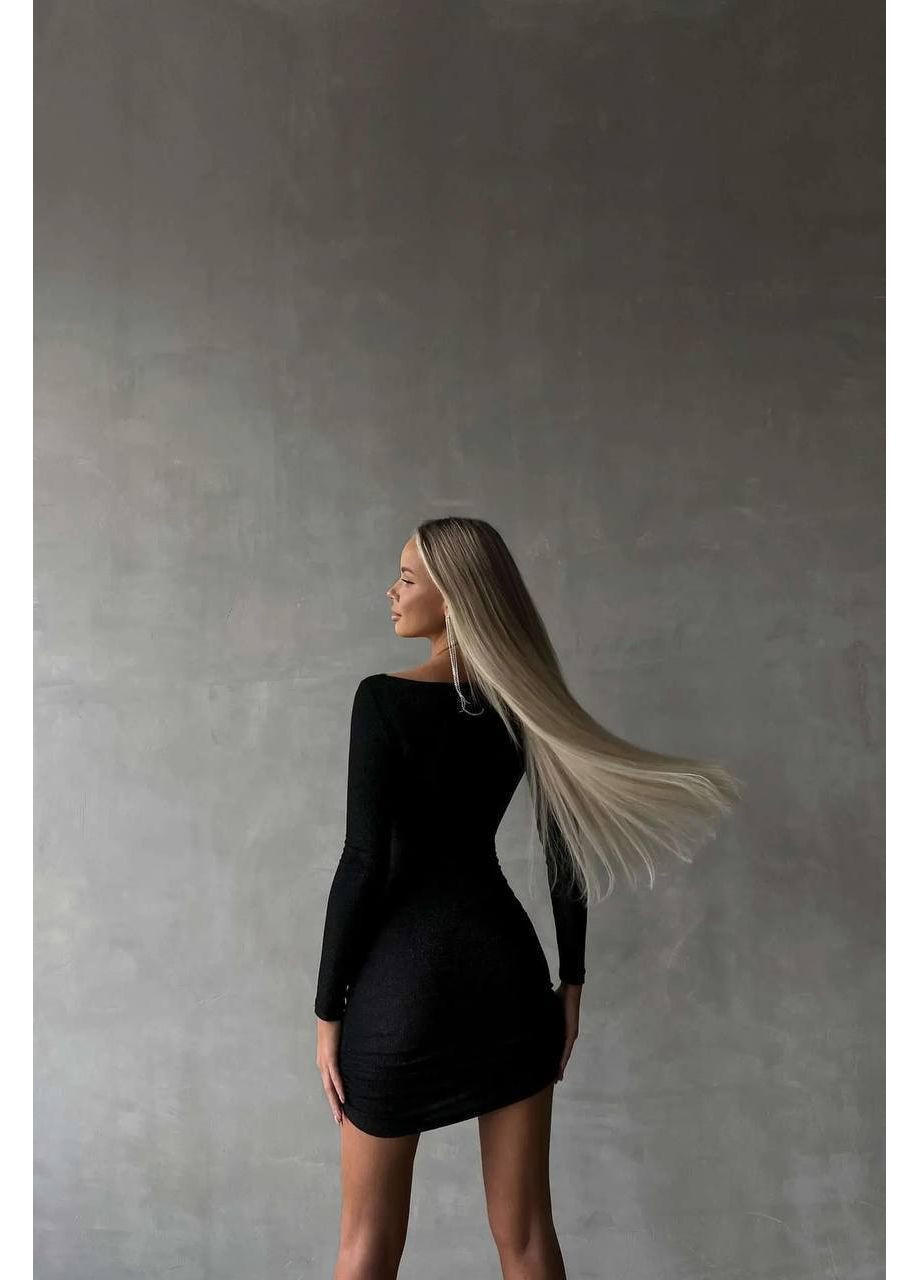 Черное праздничный женское платье мини с люрексом и драпировкой. MonCher