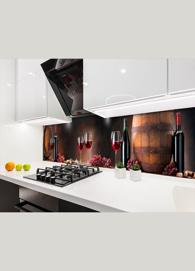 Наклейка на кухонний фартух, 60 х 250 см виноград, вино та келихи, із захисною ламінацією (БПs_ed118-1) Декоинт (278290284)