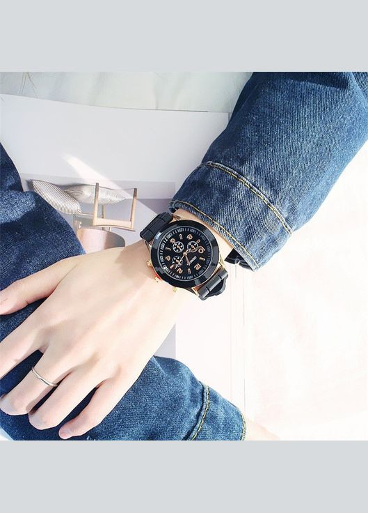 Годинник наручний Жіночі силіконовий браслет мітки цифри механізм кварцовий Чорний Geneva (316251767)