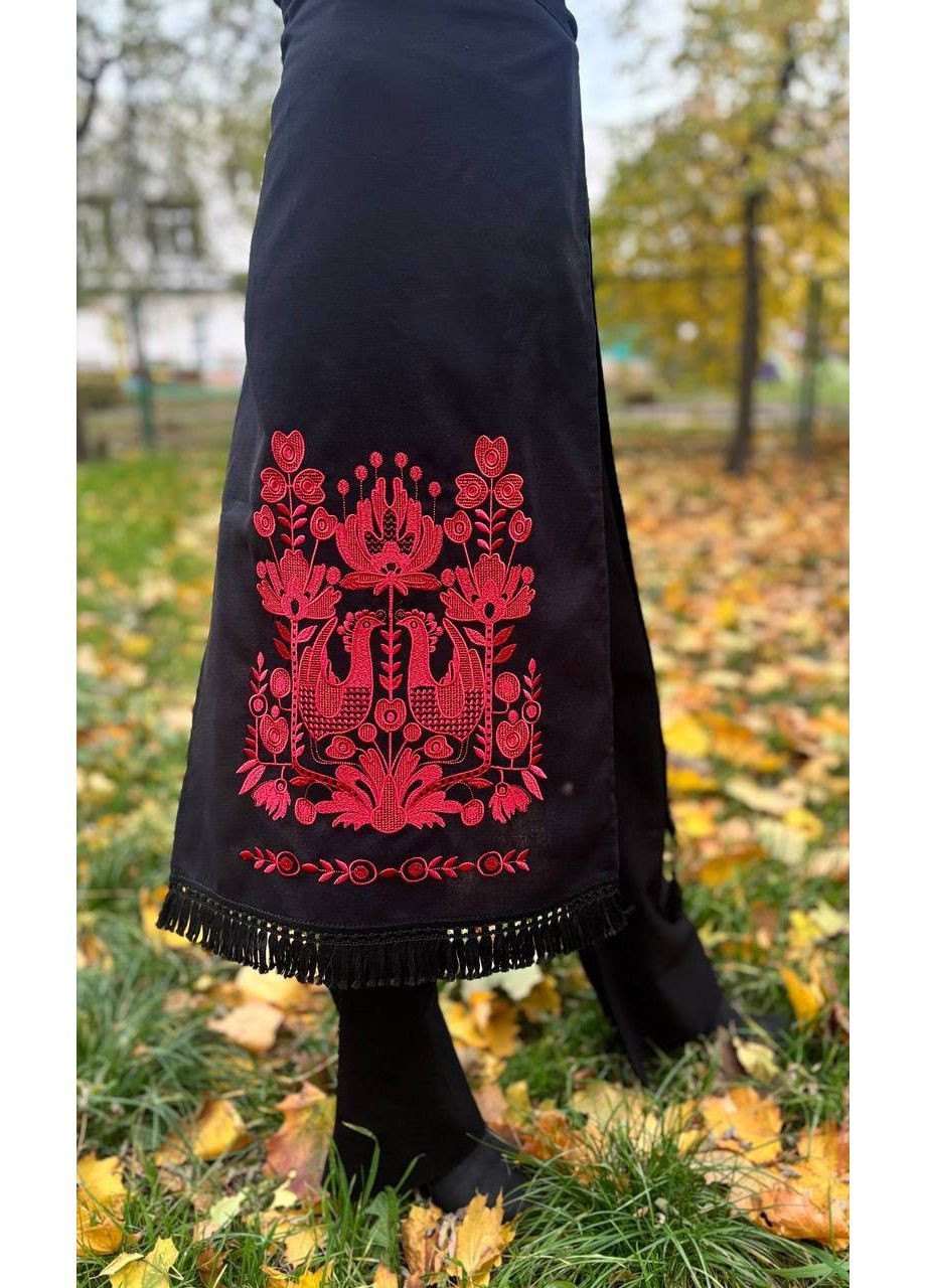 Чорна фартушок жіночий з вишивкою vishivano4ka 0110-2.1 візерунок квітковий домоткане полотно (369003735)