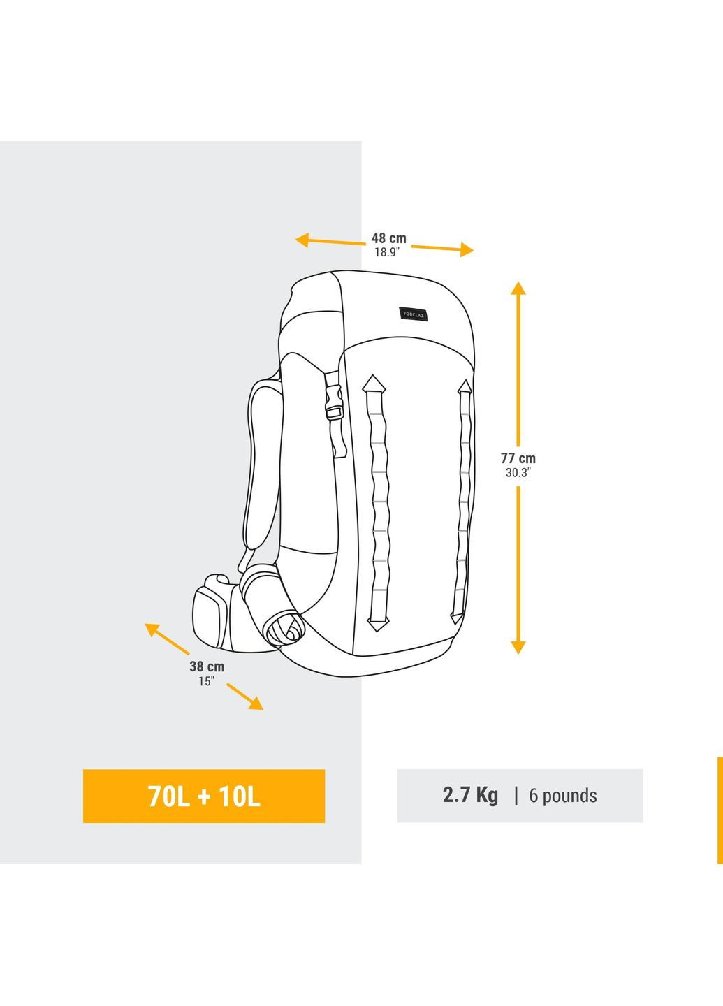 Туристический Рюкзак для Трекингу MT 900 Symbium (70л + 10л) 77 x 48 x 39см Черный FORCLAZ (342966904)