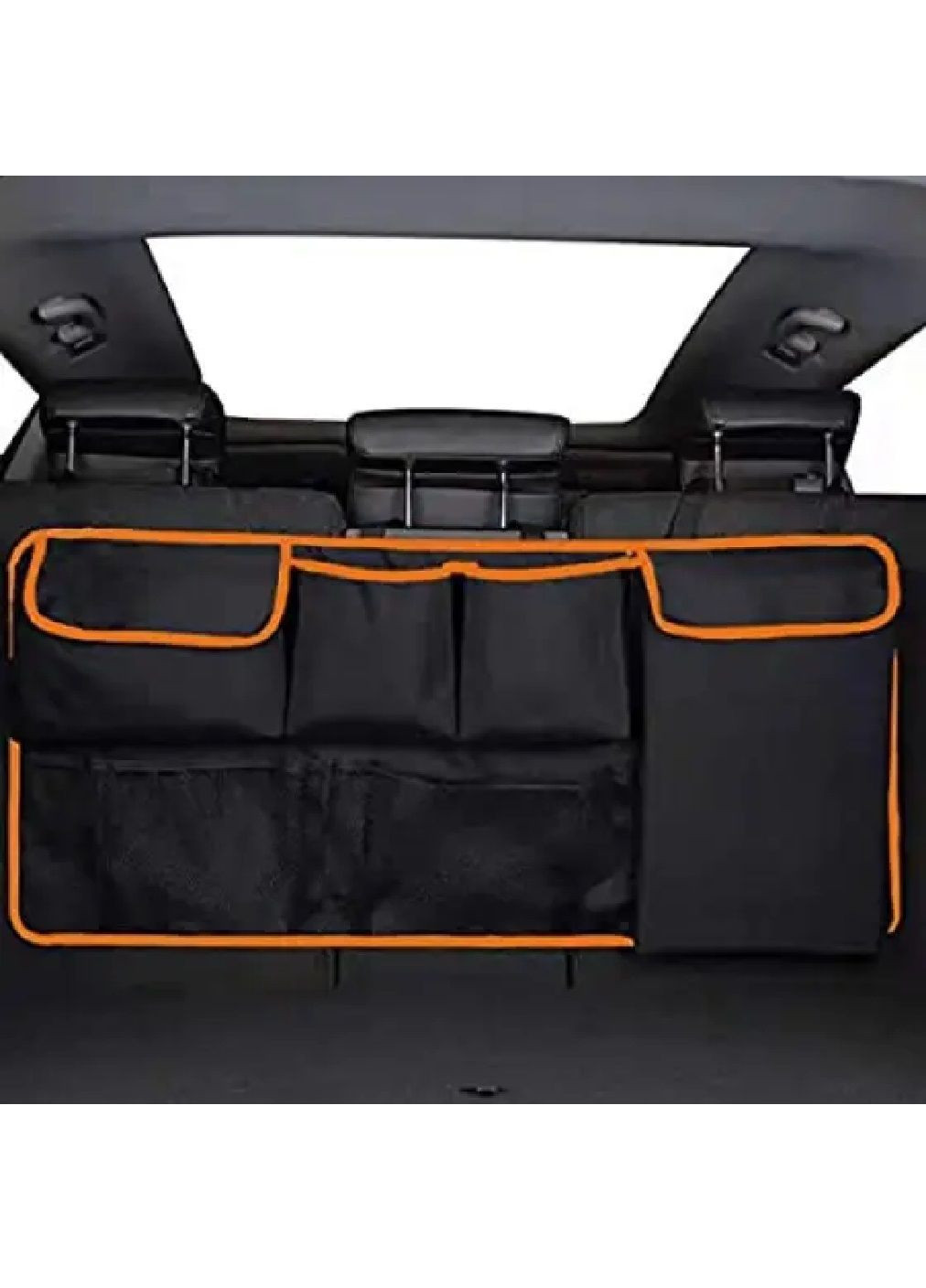 Органайзер на спинку сидіння в багажник машини автомобіля з сітчастою кишенею 100х45 см (479321-Prob) Чорний з помаранчевим Unbranded (317169971)