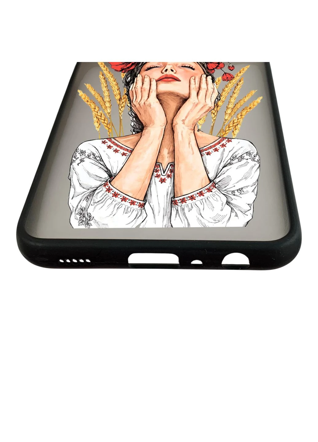 Чохол для телефона Galaxy A22 4G (SM-A225F) с 3D принтом Девушка с маками и колосками із захистом камери чорний Samsung (399548291)
