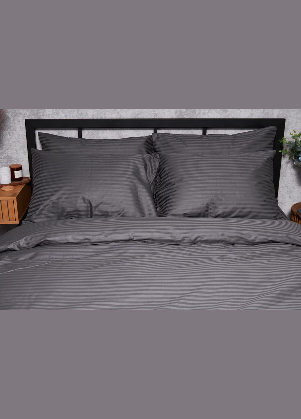 Комплект постельного белья Satin Stripe двуспальный 175х210 наволочки 2х40х60 (MS-820003680) Moon&Star stripe black (288043581)