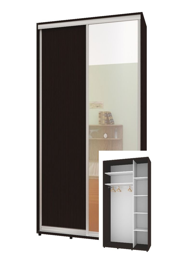 Шкаф-купе двухдверный Комфорт Мебель 100*45*210 см Венге ДСП + Зеркало Стандарт Комфорт Меблі (360478608)