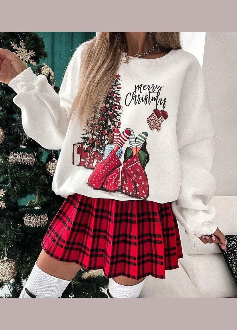 Білий світшот жіночий зимовий універсальний "новорічний подарунок" b-286 білий,42-48, модель 14 Sofia малюнок (278651475)