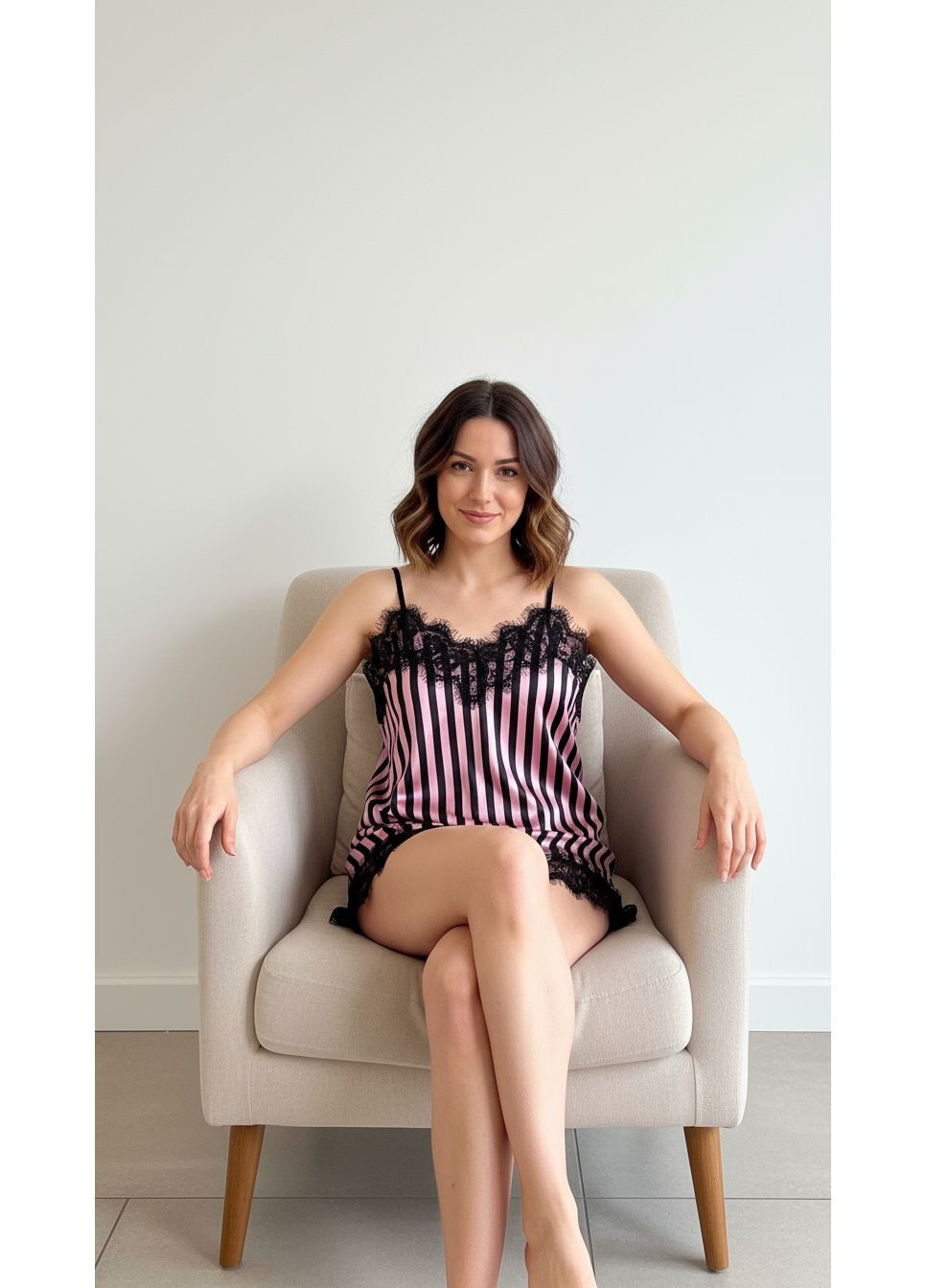 Чорна всесезон шовкова піжама в смужку майка та шорти майка + шорти Exclusive