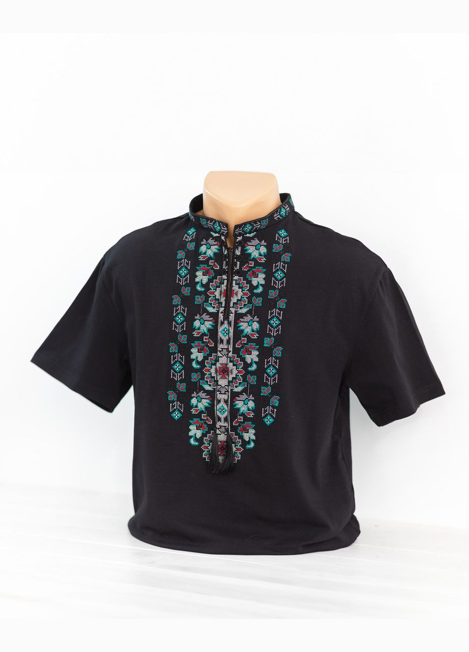 Чёрная футболка с вышивкой мужская симфония на черном, футболка вышиванка, футболка с вышиванкой, футболка вышитая (316251885)