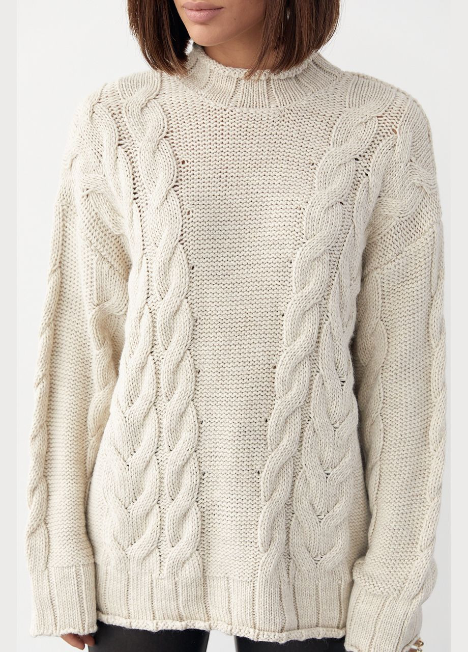 Бежевый зимний вязаный свитер с косами oversize 231198 Lurex