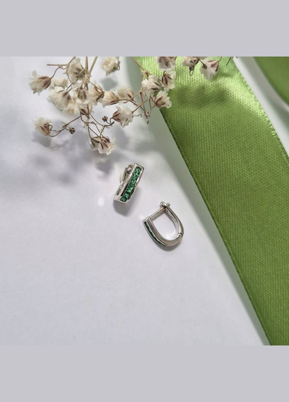 Срібні сережки Доріжка із Зеленими Каменями срібло 925 проби Родоване с2фи/159 No Brand (313452954)