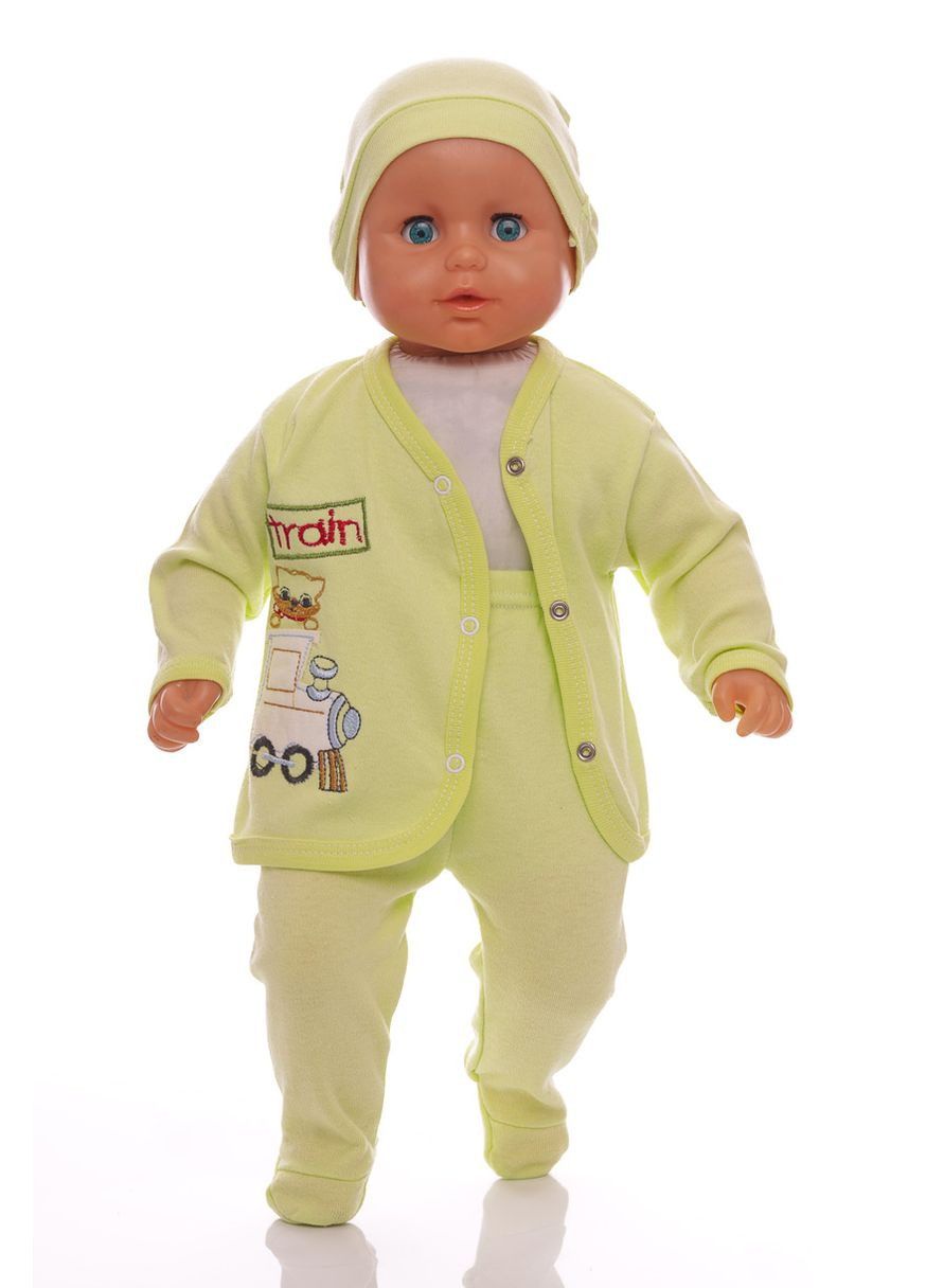 Зелений сорочка, повзунки та шапочка в коробці трикотажні train зелені 62 см (40202) BABYKROHA