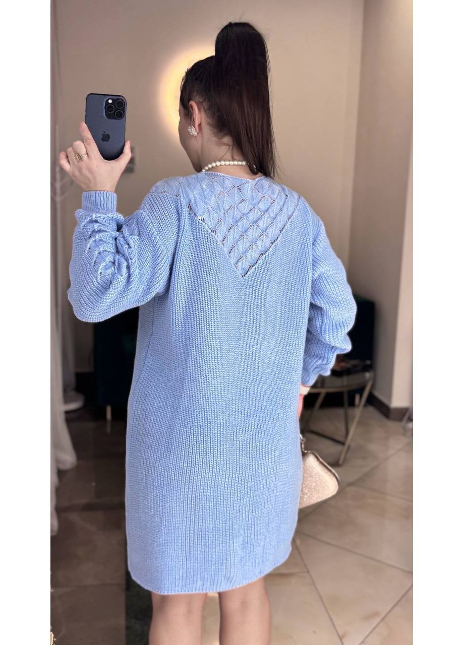 Голубое праздничный, повседневный, кэжуал вязаное платье женское с узором No Brand однотонное