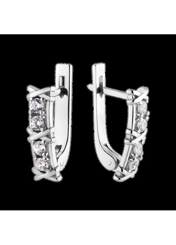 Срібні сережки Плетіння з яскравими білими каменями фіанітами по формі Каштан (342335047)