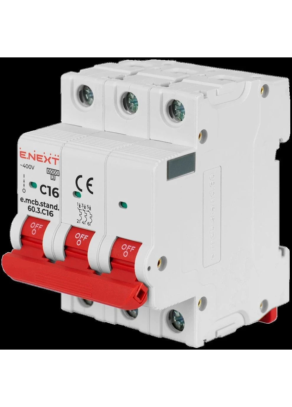 Модульный автоматический выключатель Enext e.mcb.stand.60.3.C16, 3р, 16А, C, 6кА E.NEXT (389149735)