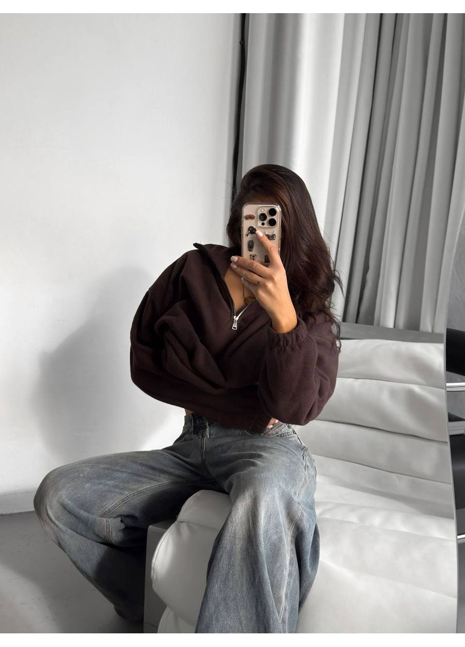 Коричневий світшот жіночий флісовий Style Point однотонний без декору (369556618)