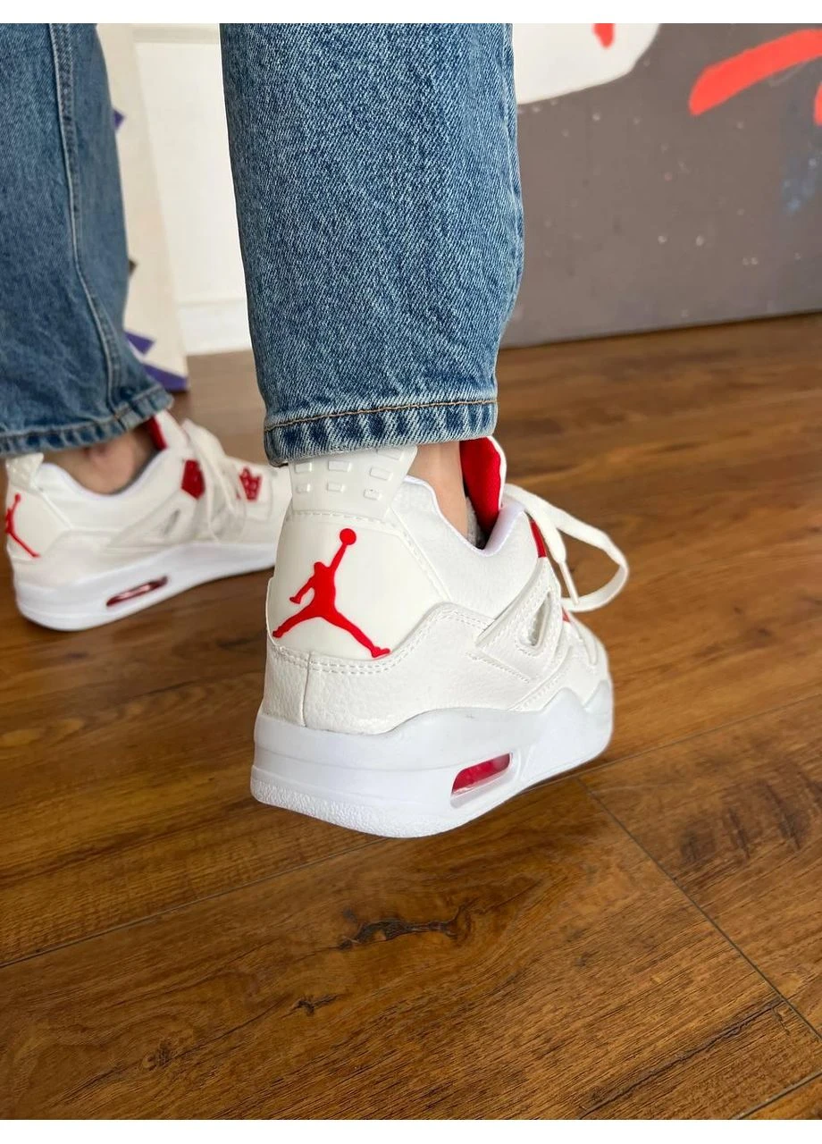 Белые демисезонные кроссовки мужские nike air jordan 4 retro white red найк аир джордан белые No Brand
