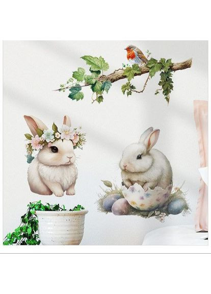 Виниловые наклейки 2 кролика и птичка (лист 85 х 30 см) Б376-18 CDXT No Brand (358901486)