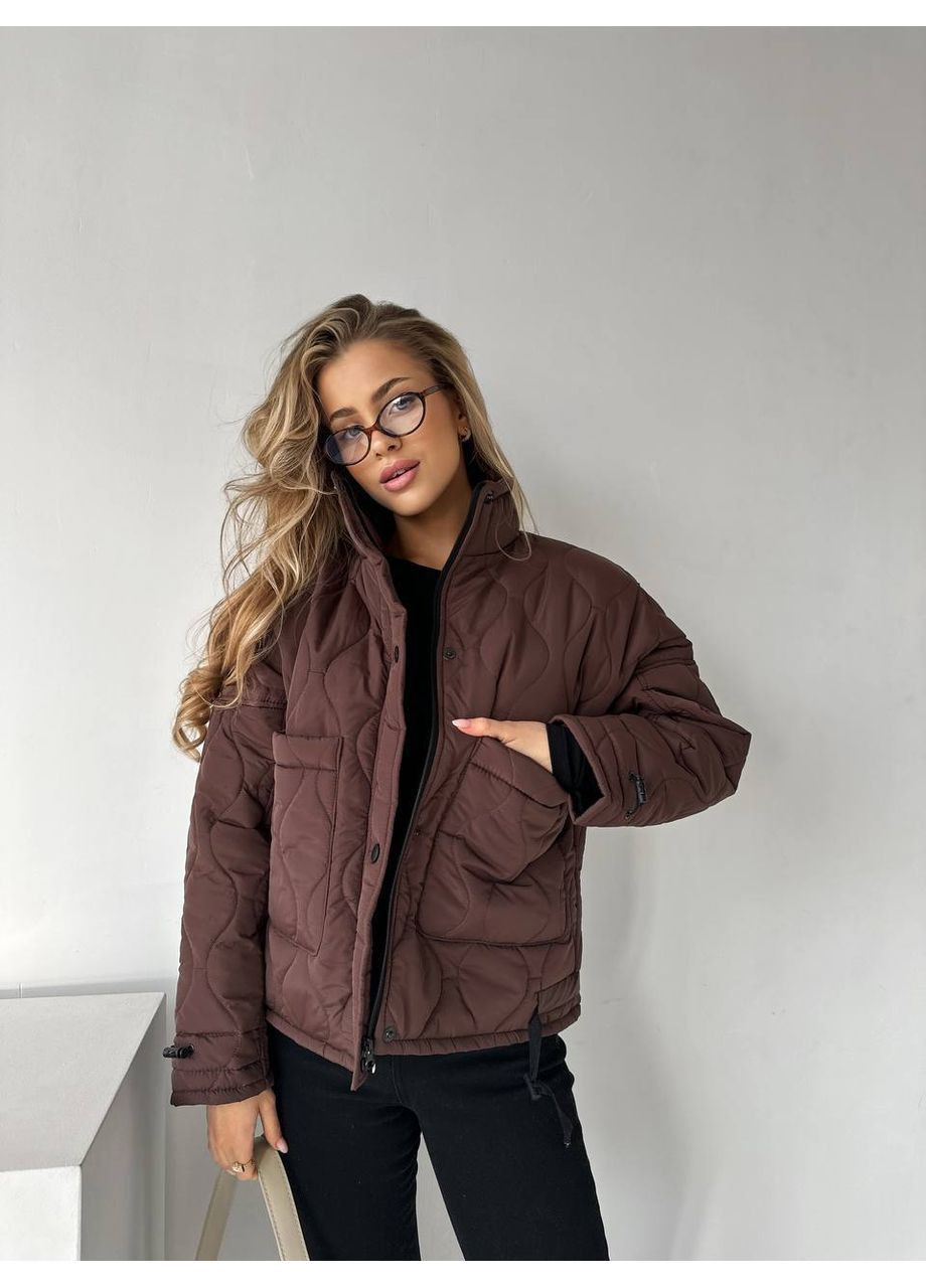 Коричнева демісезонна куртка в стилі зара,демі,плащівка еммі,стьобана,силікон 150 Україна