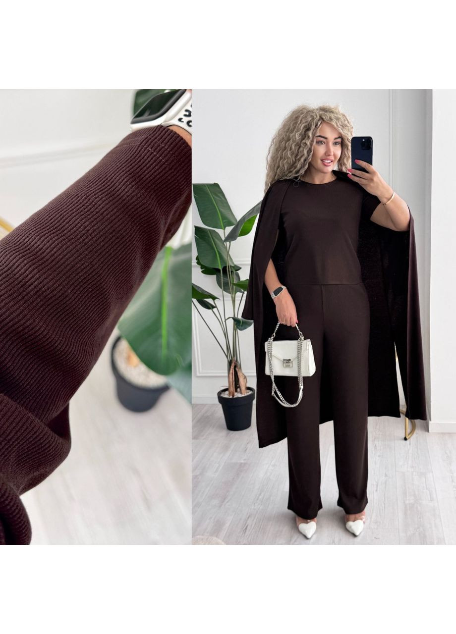 Женский костюм тройка в рубчик: кардиган + брюки + футболка MonCher (351554787)