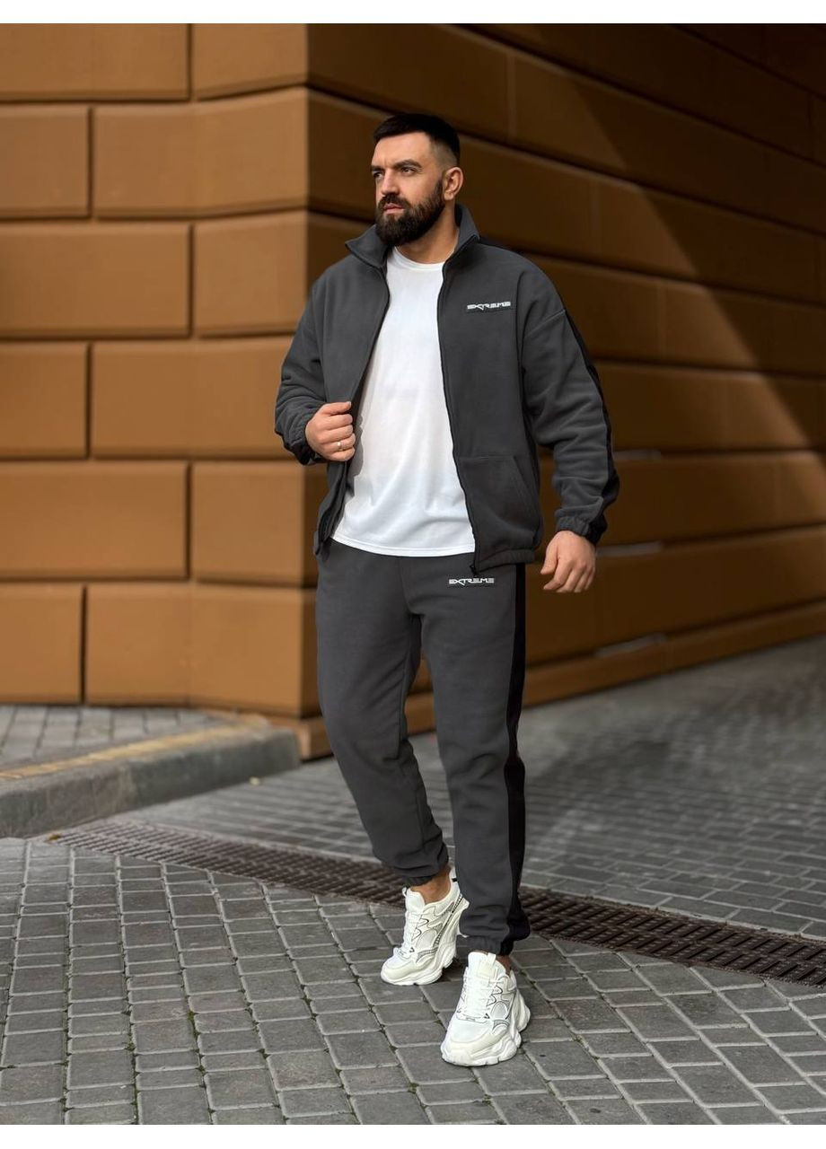 Темно-серый зимний мужской теплый костюм брючный No Brand