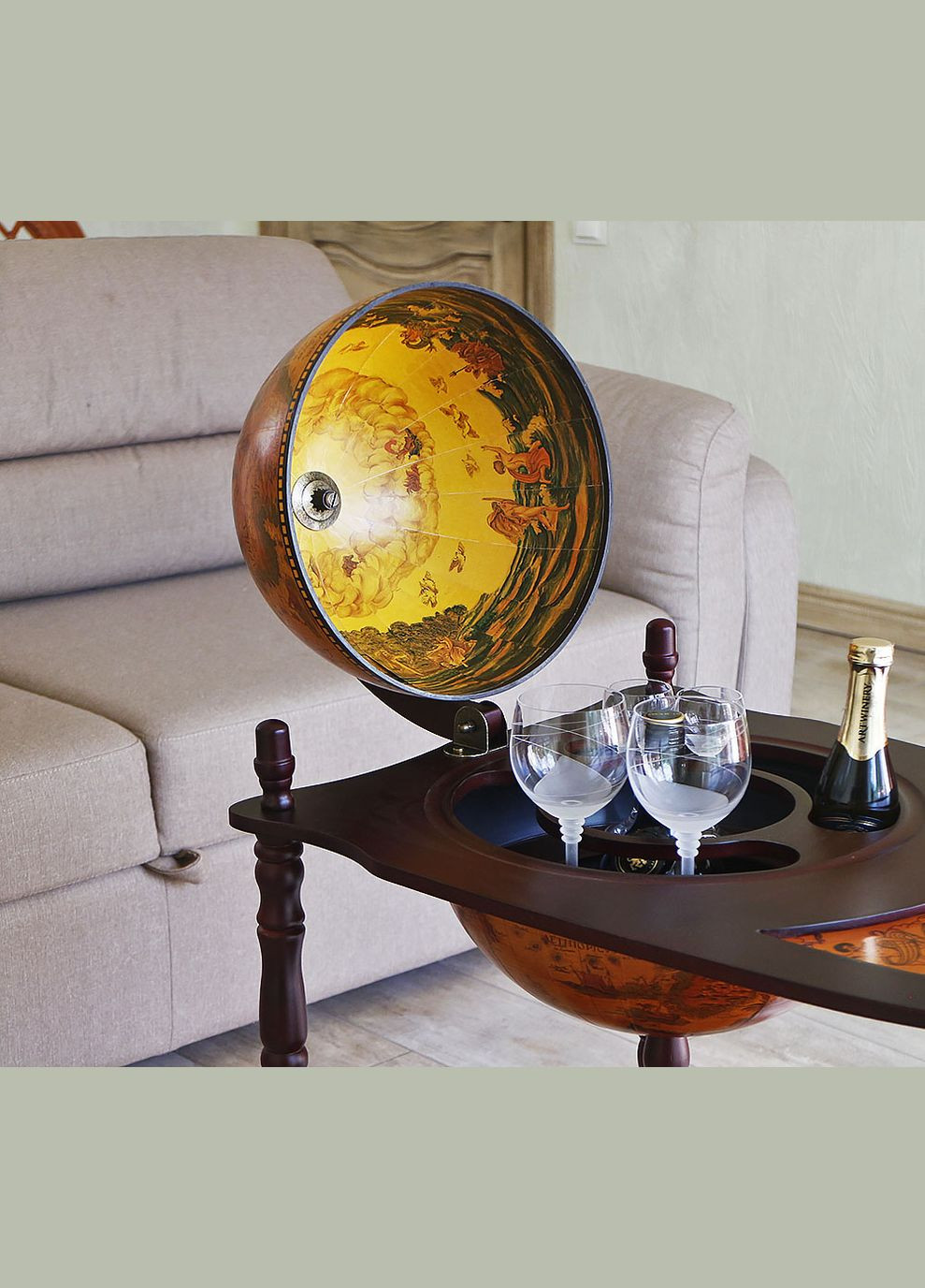 Глобус бар зі столиком Стародавні карти коричневий сфера 33 см (33035R) Гранд Презент (279624863)