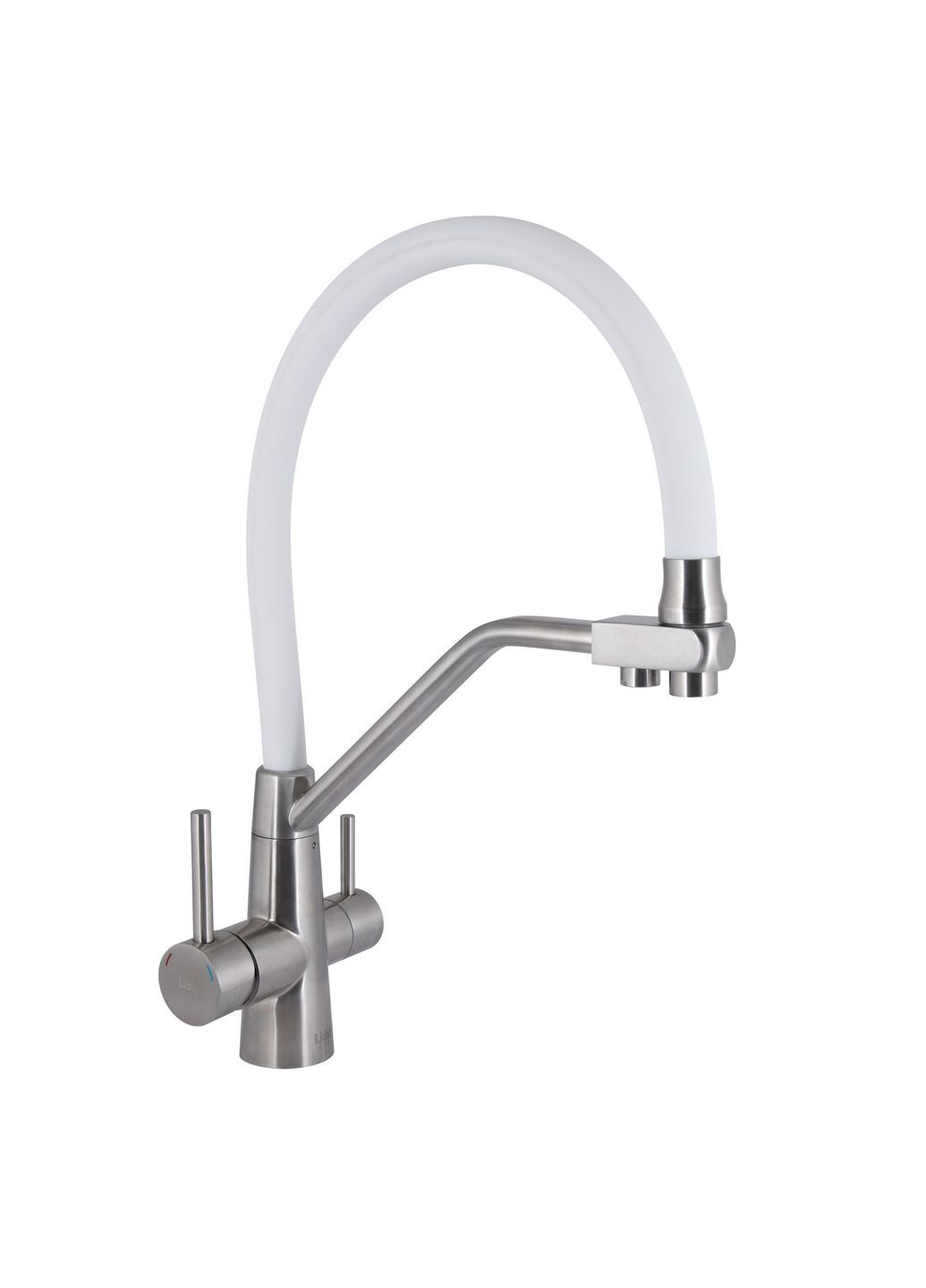 Смеситель для кухни Aria с гибким изливом с подключением для питьевой воды (k35) LDARI020F3WNK39480 White/Nickel LIDZ 020F3 (323485796)