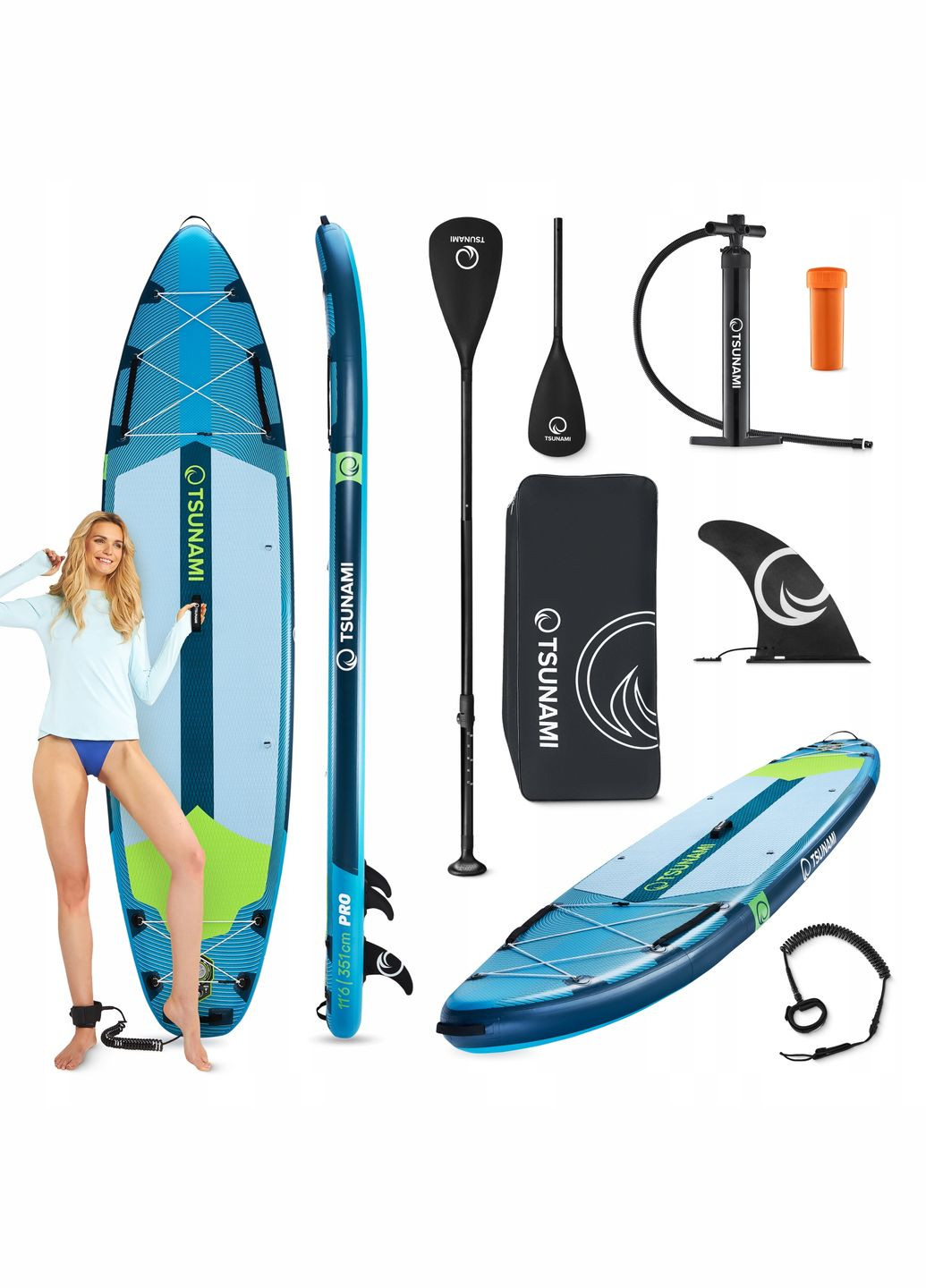 Надувная SUP доска PRO 350 см с веслом T15 (P-5905973405638) TSUNAMI (332887751)