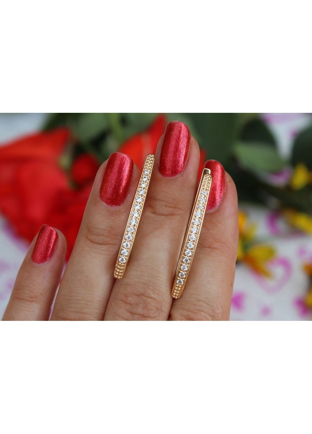 Сережки дорожки стріла з каменями 3,5 золотисті love-shopping Xuping Jewelry (355798013)