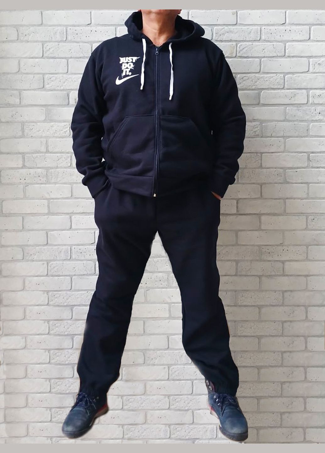 Синий зимний мужской зимний спортивный костюм большого размера теплый на флисе, батал, кофта с капюшоном и штаны, цвет синий No Brand