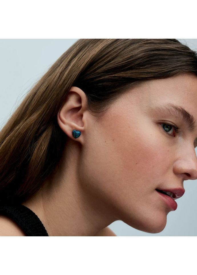 Срібні сережки кульчики Пандора "Серце" з зеленим опалом 293356C01 Kabluchka (355345335)