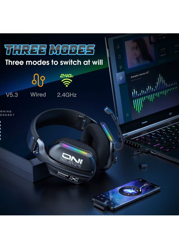 Игровые беспроводные наушники GT8О8L с микрофоном | Bluetooth 5.3 + 2.4G + AUX RGB-подсветка Для ПК, PS4, PS5, Xbox Onikuma (365752626)