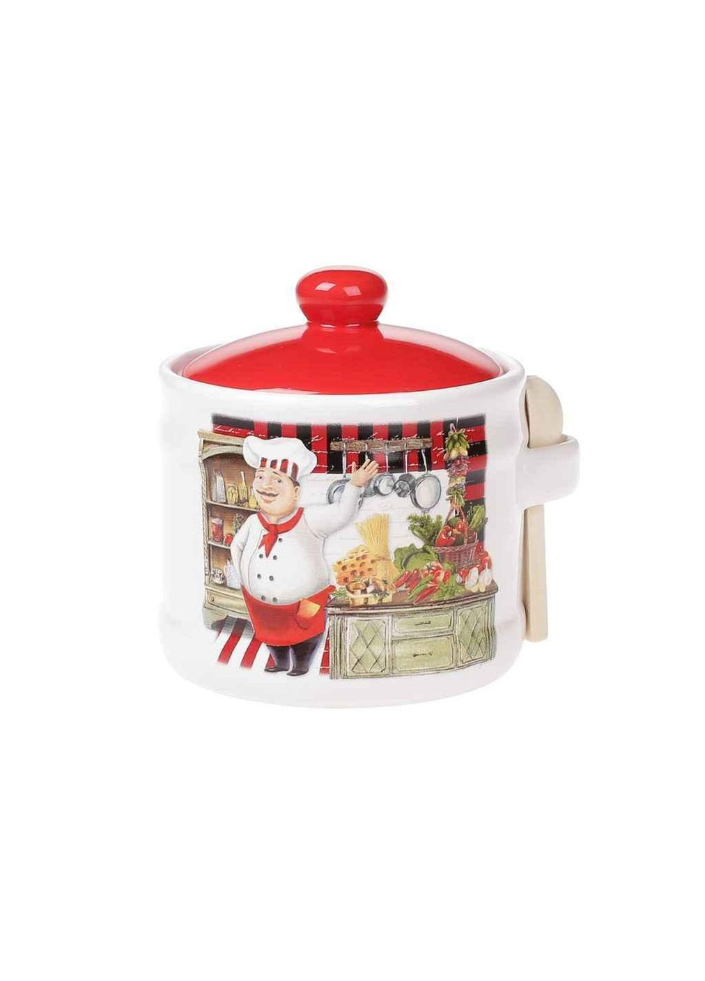 Банка 450мл керамічна з деревяною ложкою, Шеф ТМ BonaDi (369617009)