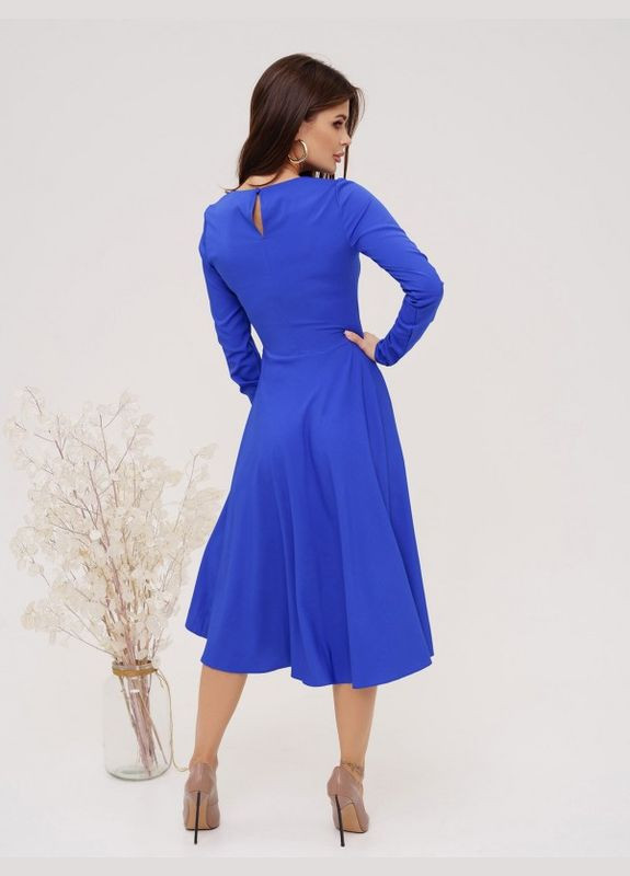 Комбинированное повседневный синее классическое платье с длинными рукавами ISSA PLUS однотонное