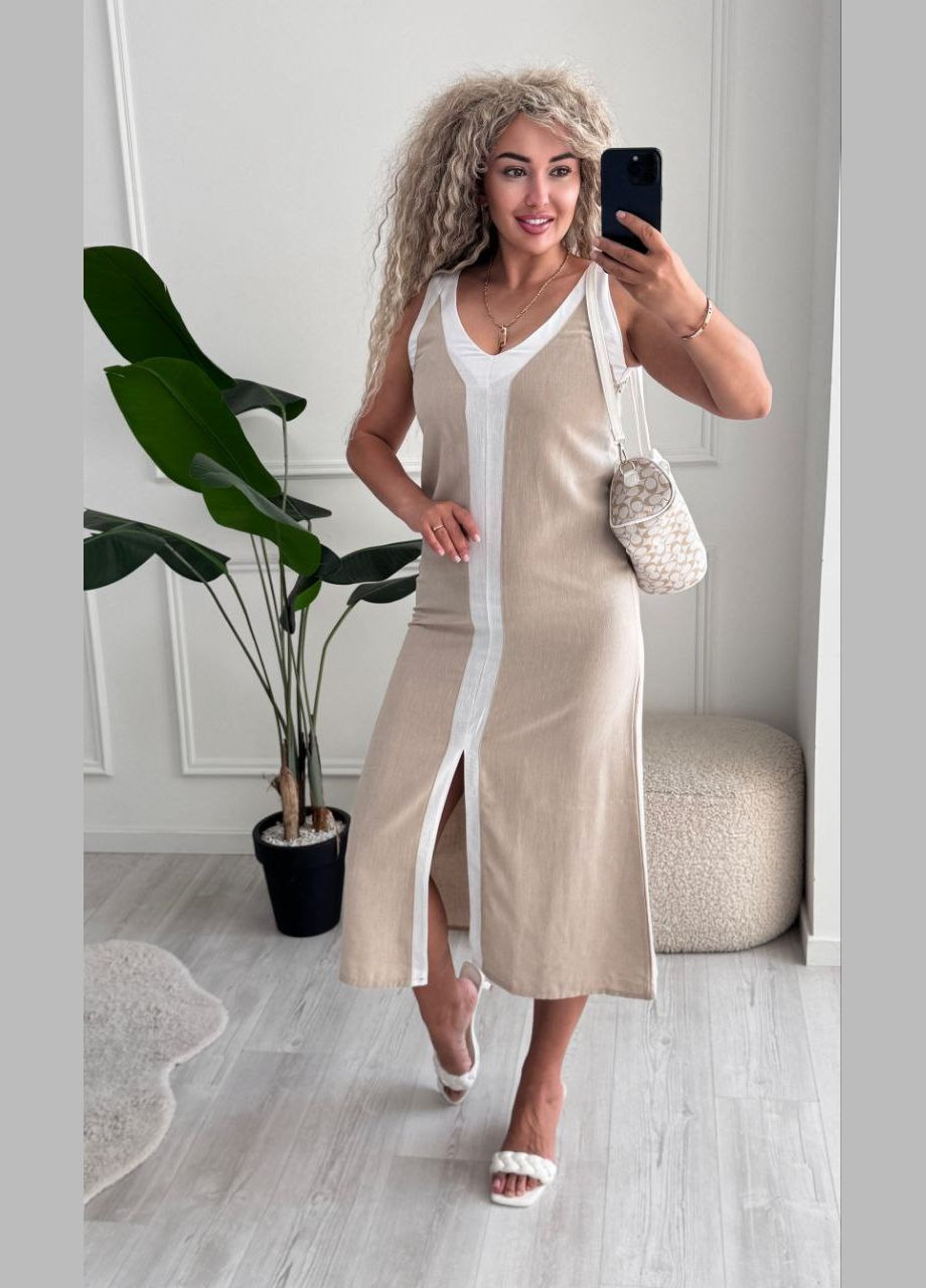 Летний женский женский льняной сарафан длины меди. MonCher