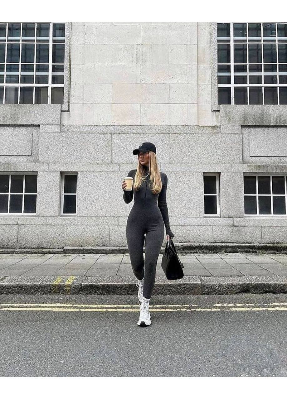 Комбінезон No Brand комбінезон-брюки однотонний графітовий повсякденний, кежуал трикотаж, фліс