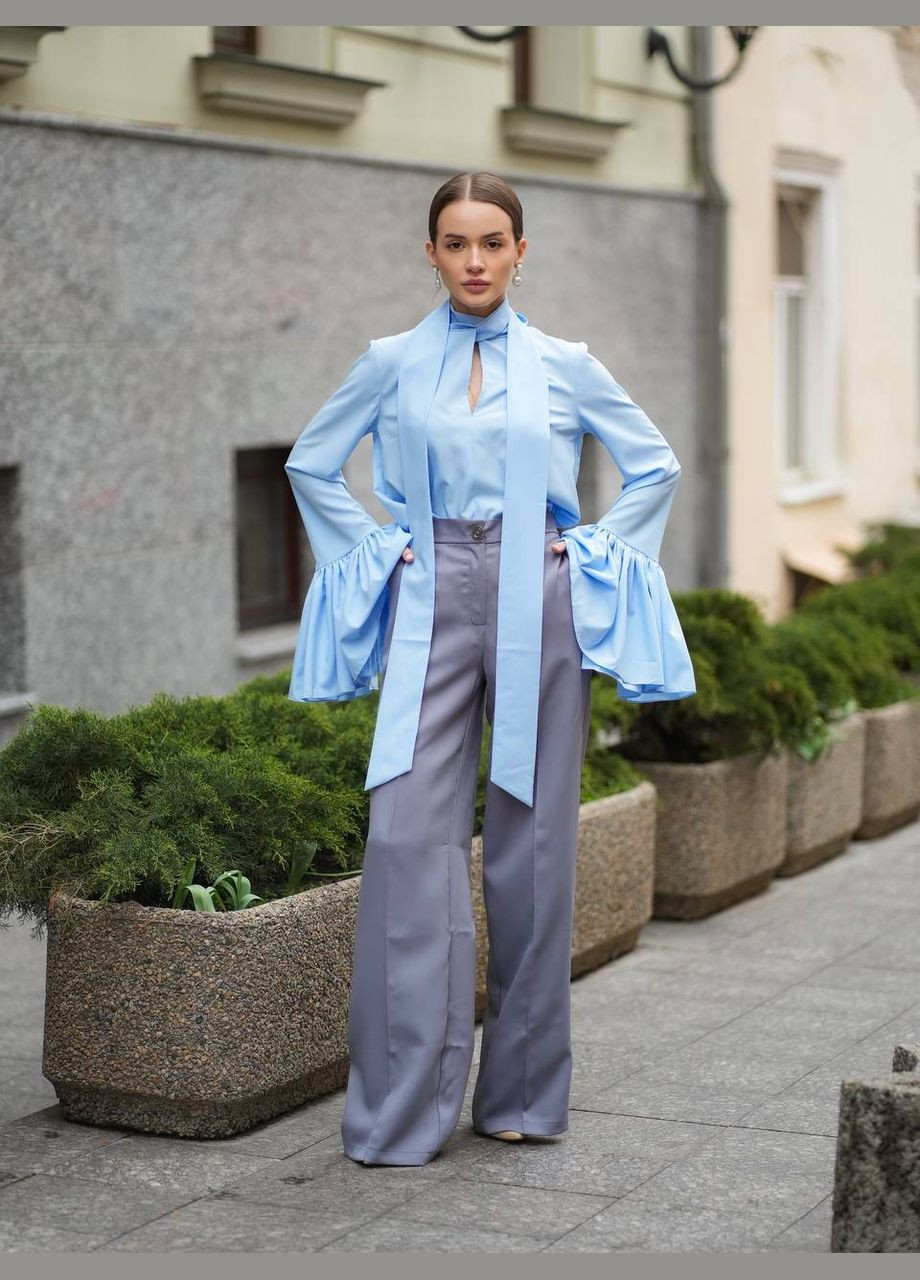 Голубая блуза в стиле бохо с воланами Україна