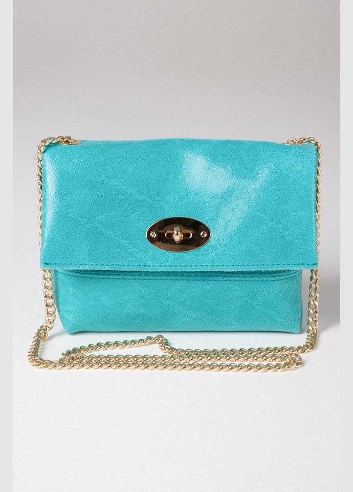 Клатч Лазурний - Італійський жіночий клатч з натуральної шкіри на ланцюжку з відкидним клапаном та поворотним замком TAKEASY (350612586)