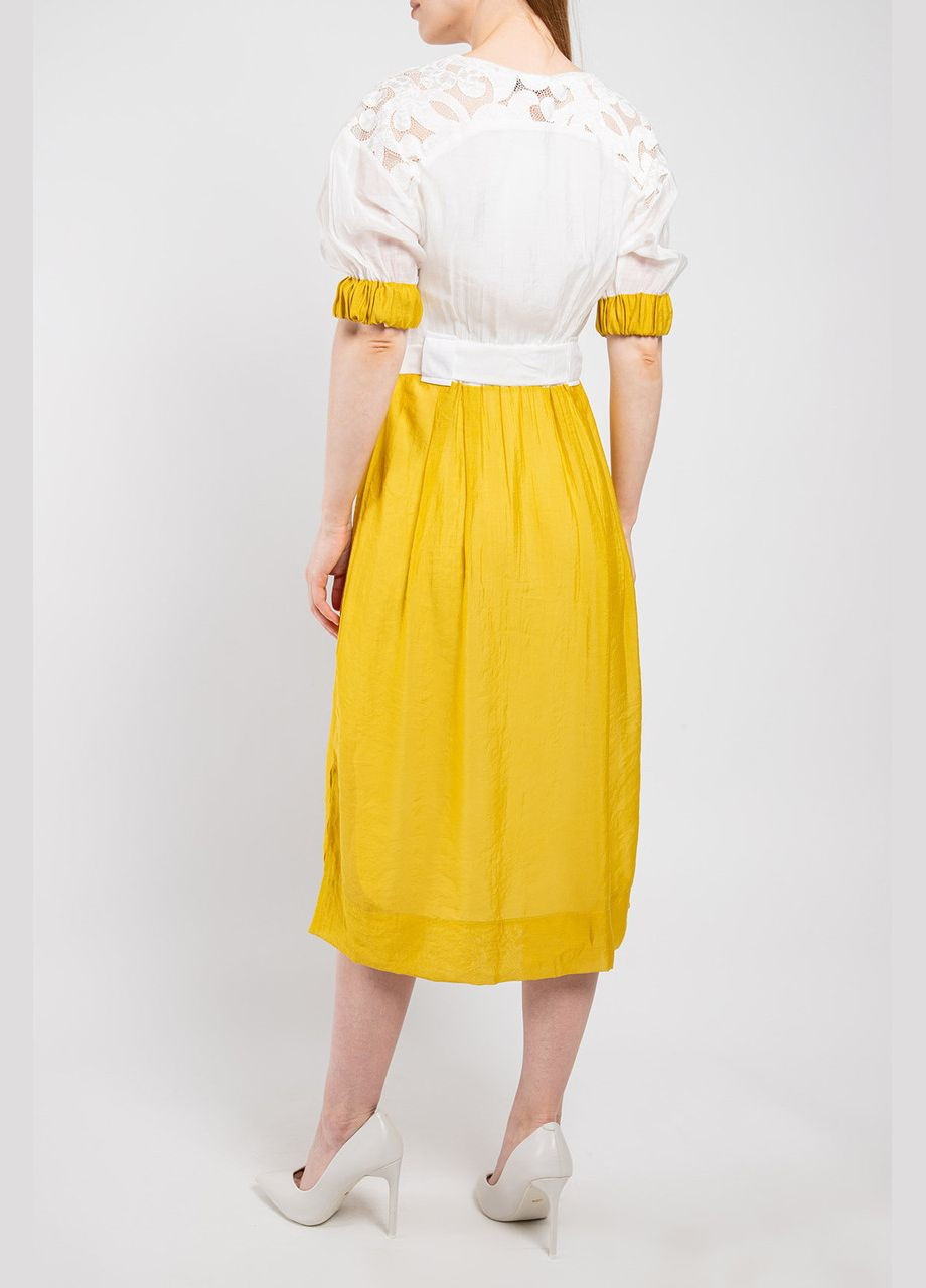 Молочна жіноче літнє плаття шовкове жовто-біле дизайнерське нарядне іннеса мкprinnessa Modna KAZKA