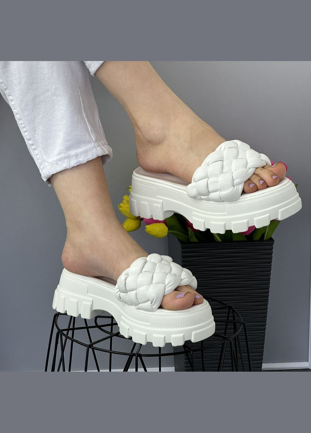 Жіночі шльопанці на платформі Mengfuna 1485 Білі No Brand (334256691)
