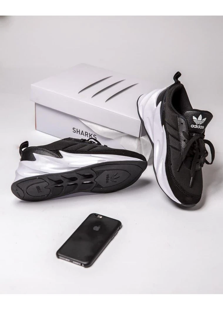 Белые демисезонные кроссовки мужские adidas shark black white адидас шарк белые No Brand