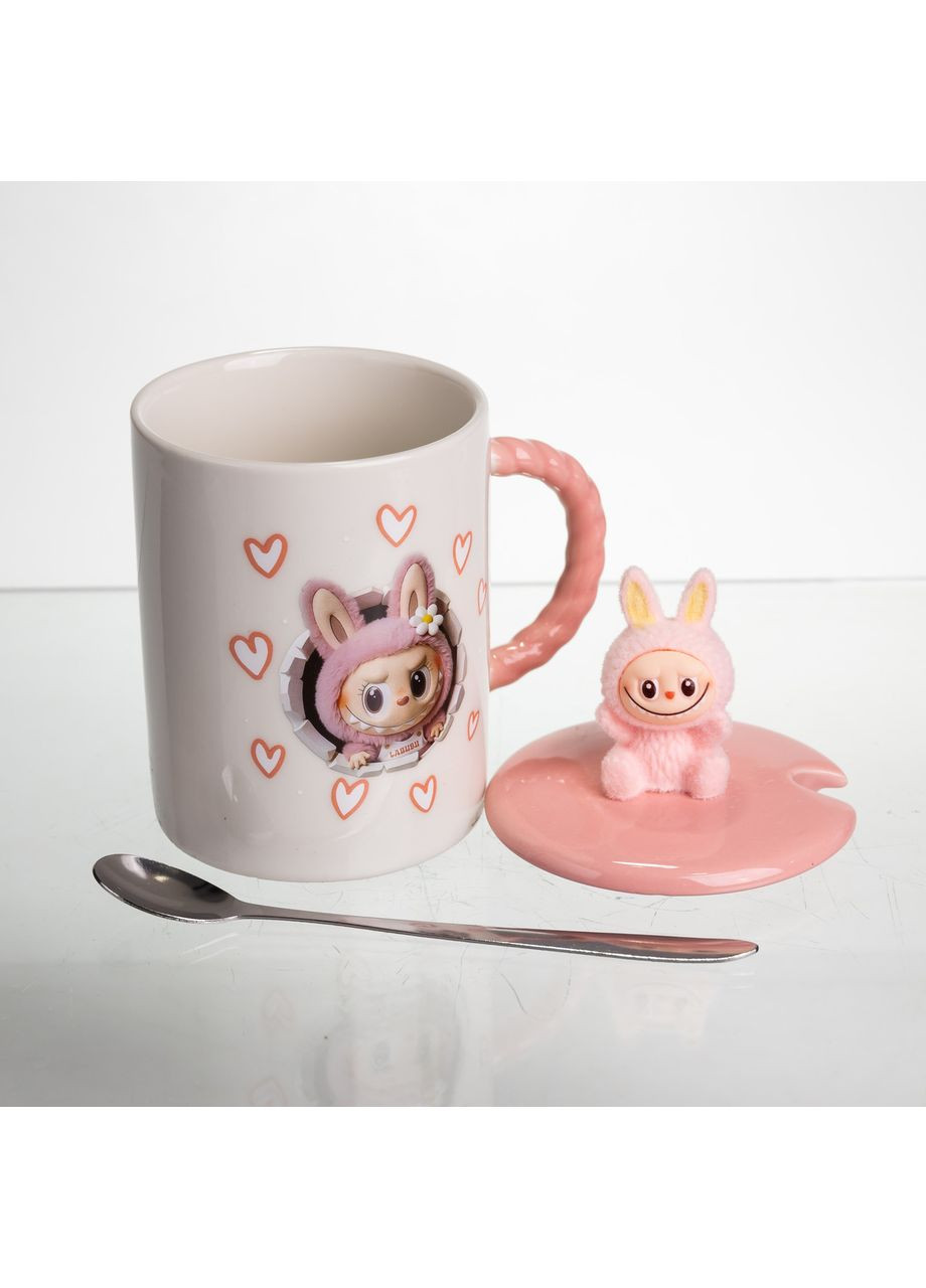 Чашка фарфоровая с крышкой и ложкой Labubu 300 (мл) подарочная кружка прикольная чашка для детей на подарок FM-35C Yiwu (369654023)