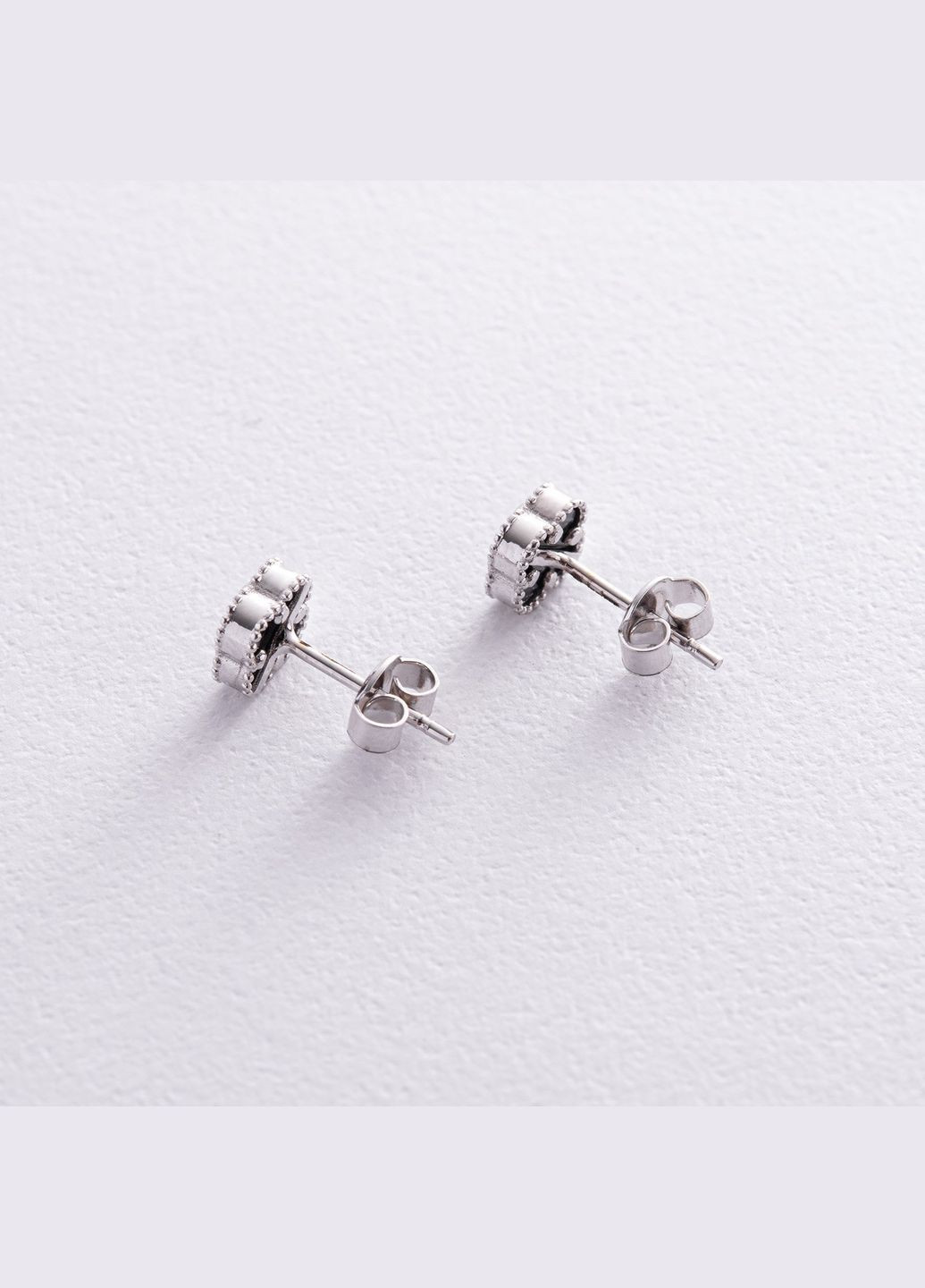 Сережки - пусети Конюшина з оніксом mini (біле золото) с08414 Oniks (264025087)