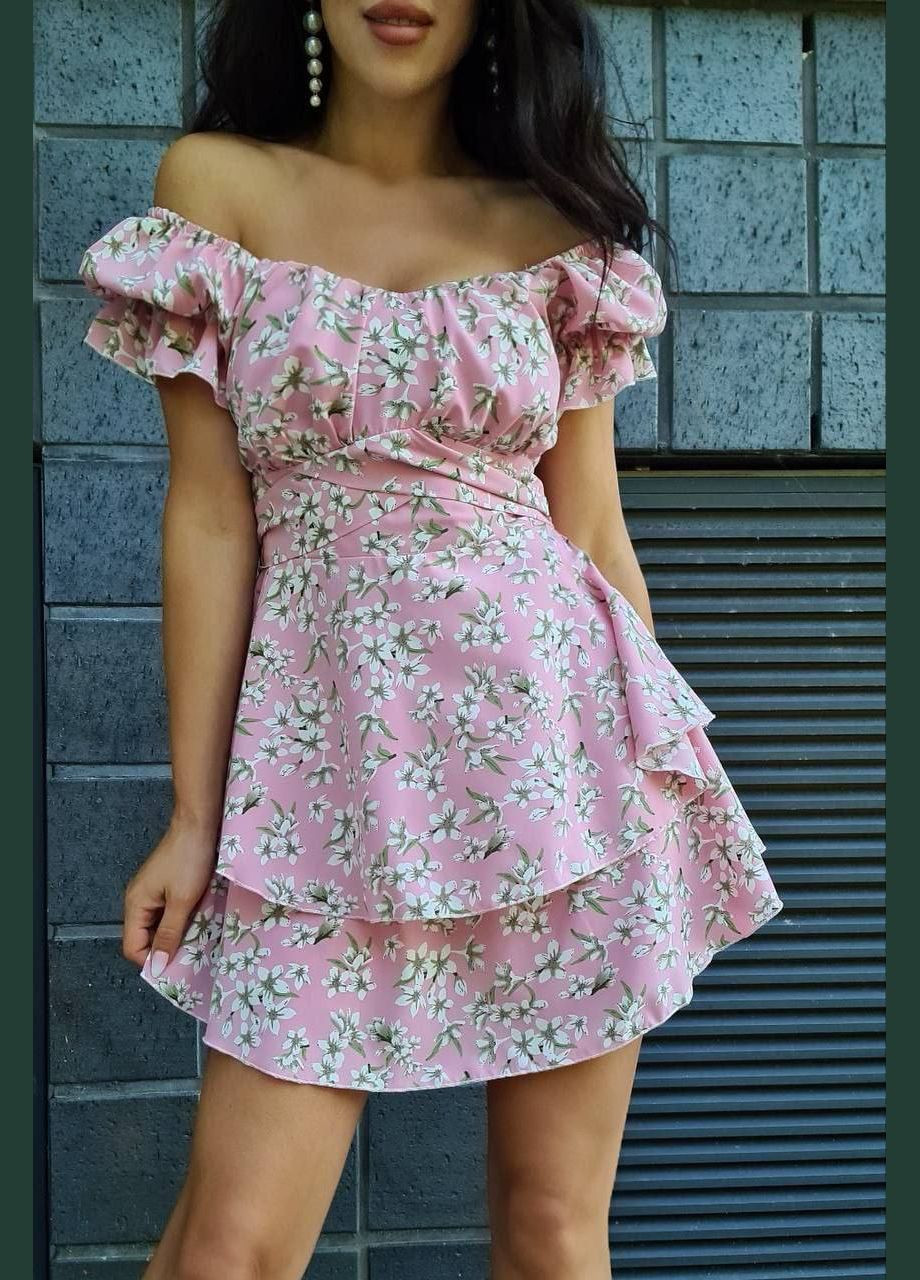 Ніжний квітковий комбінезон-сукня Vakko комбінезон-шорти квітковий рожевий святковий, кежуал, коктейльний, вечірній софт