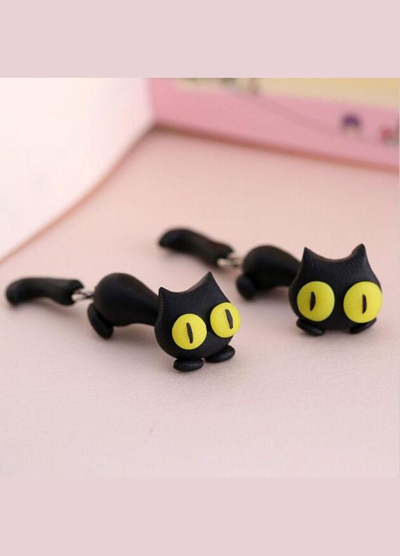 Сережки новий дизайн ручної роботи 3D Чорний Кіт з жовтими очима сережки гвоздики 5.5 см Liresmina Jewelry (293241516)