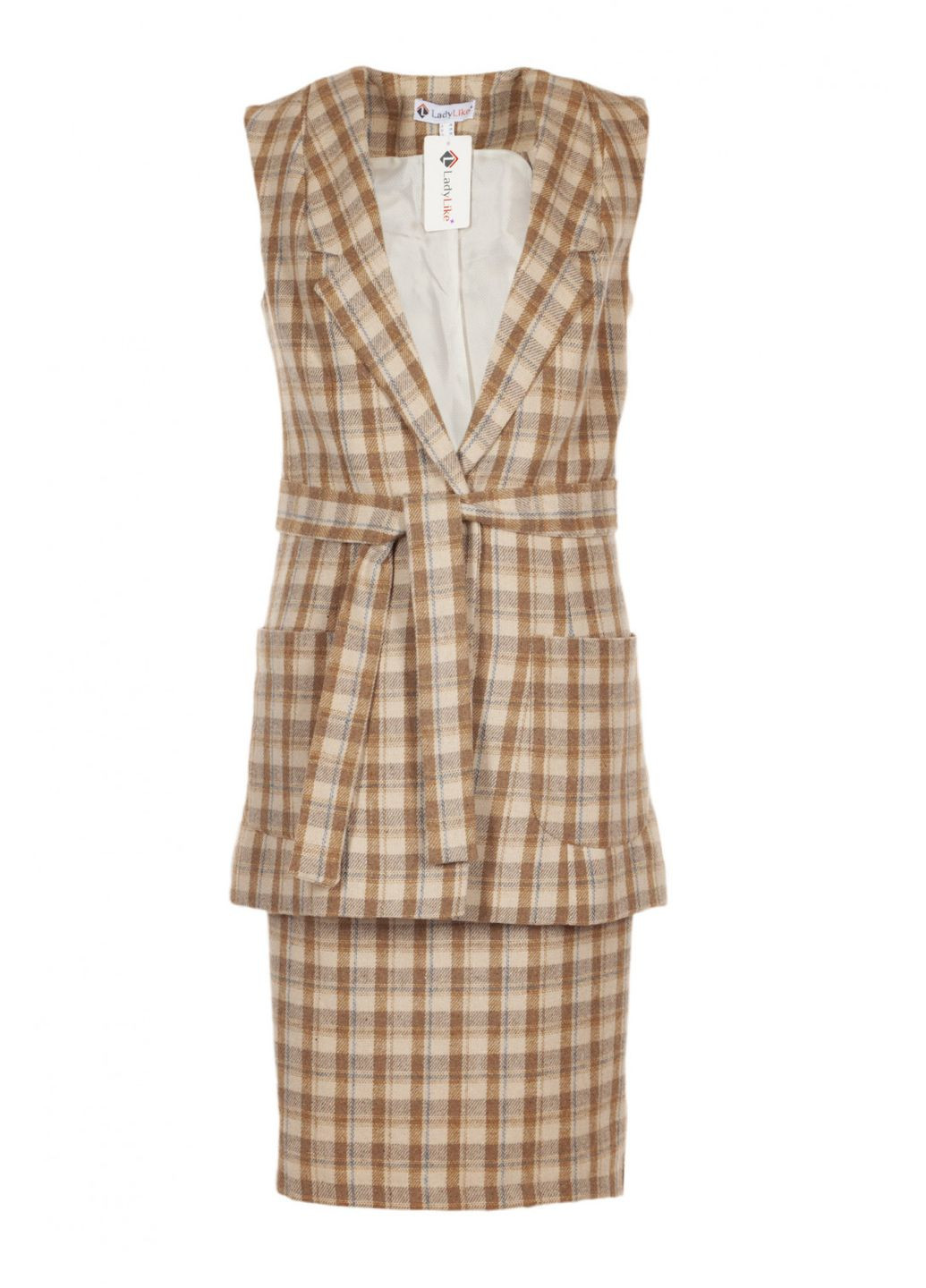 Бежевый женский женский жилет в клетку с карманами (ll149463385) LadyLike - всесезон