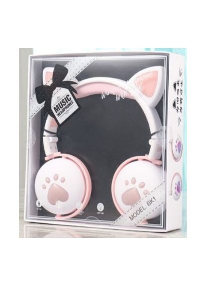 Детские беспроводные стереонаушники "CAT" BK1 с кошачьими ушками и LED-подсветкой Белая-пудра Atd (366817466)