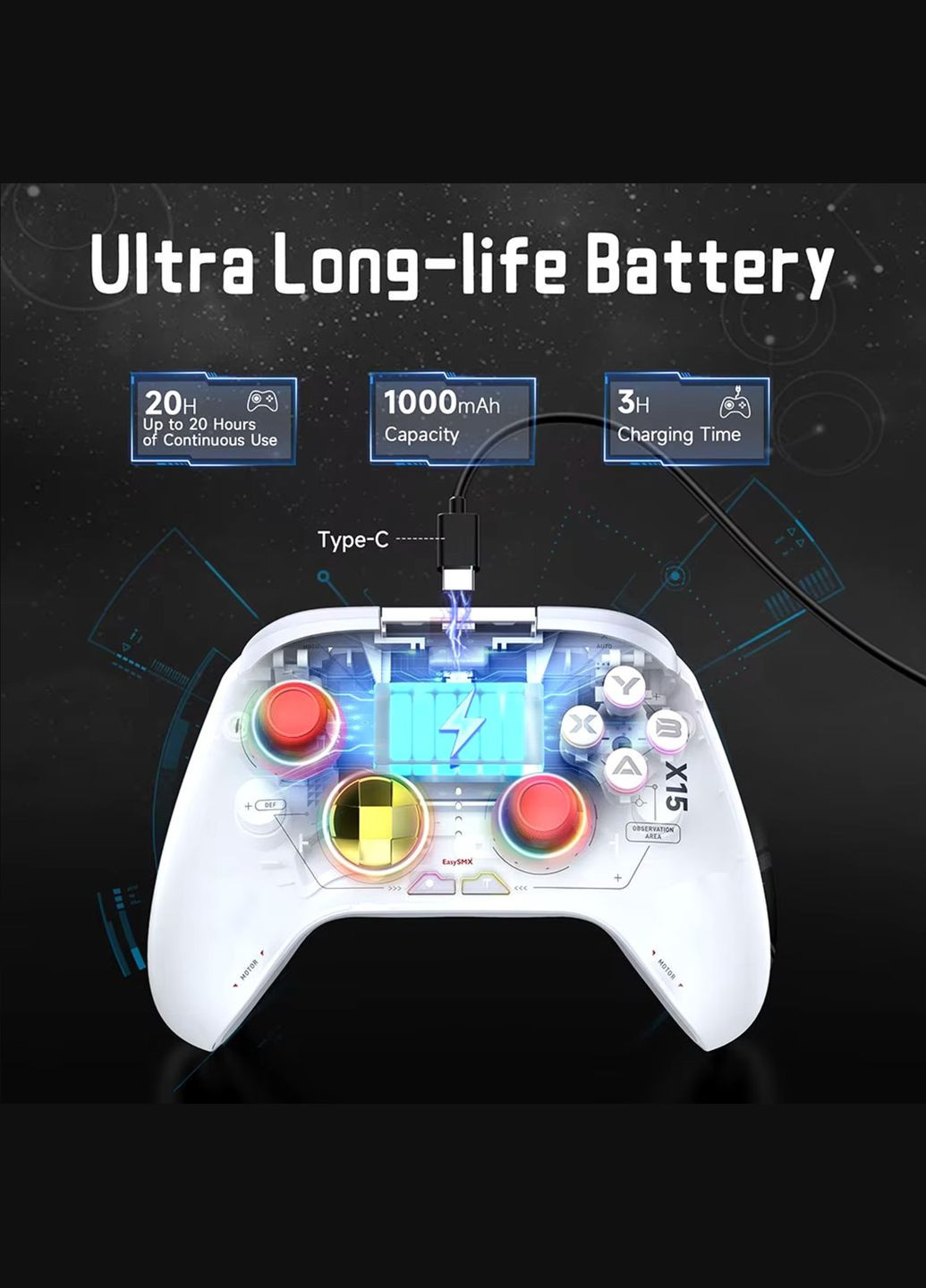 Беспроводной мультиплатформенный RGB геймпад EasySMX X15 Easy (341325075)