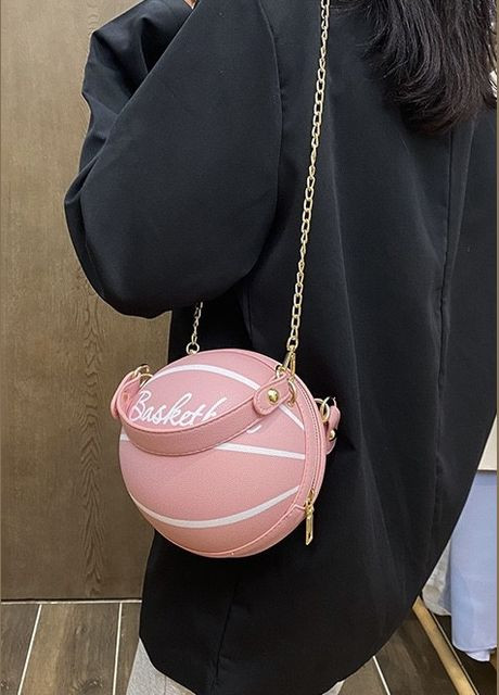 Женская круглая сумка BASKETBALL мяч на цепочке розовая No Brand (290704819)